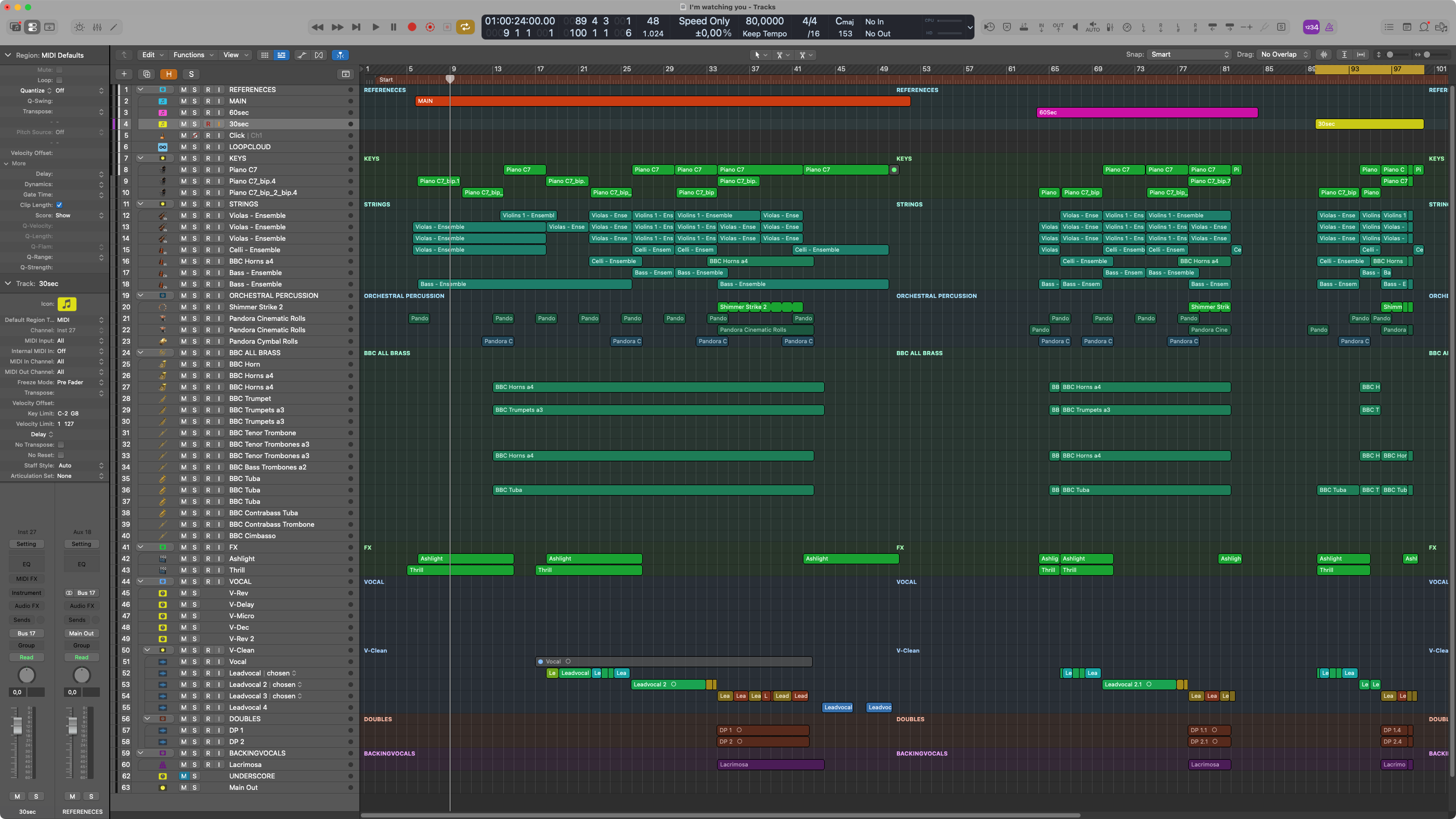 Vorbereitetes Logic Arrangement mit Gruppen, gemuteten Spuren und Bounce-relevanter Trackstruktur