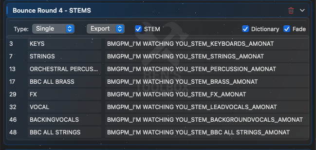 Bouncer Bounce Round im Single-Export-Modus für Stem-Dateien