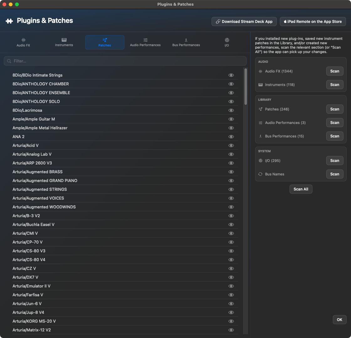 Plugins & Patches Reiter Patches mit gescannten Logic Library Patches