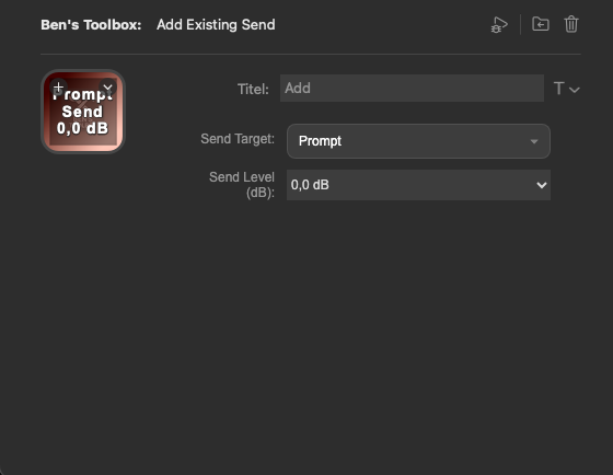 Stream Deck Property Inspector Add Existing Send mit Send Target und Send Level