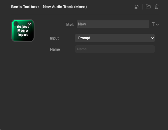 Stream Deck Property Inspector New Audio Track Mono mit Prompt fuer Input und Track-Name