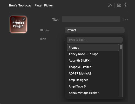 Stream Deck Property Inspector Plugin Picker mit Prompt und gescannter Plugin-Liste