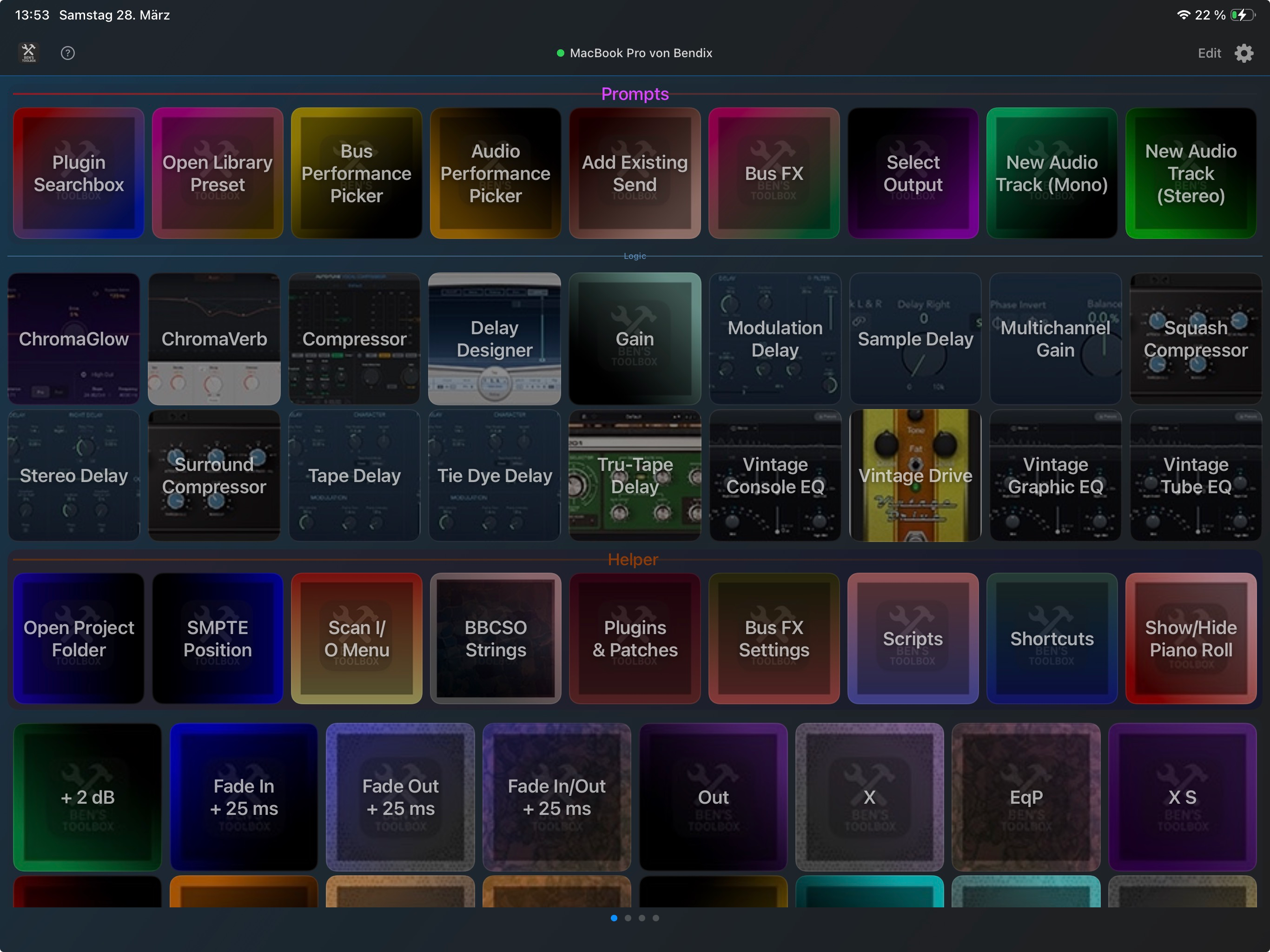 iPad Remote mit individualisierbarem Tool-Grid