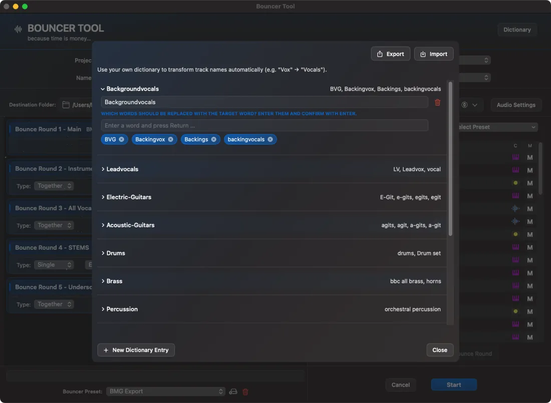 Bouncer Tool Dictionary