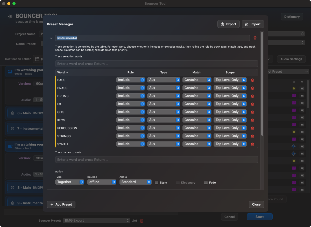 Bouncer Tool Preset Manager