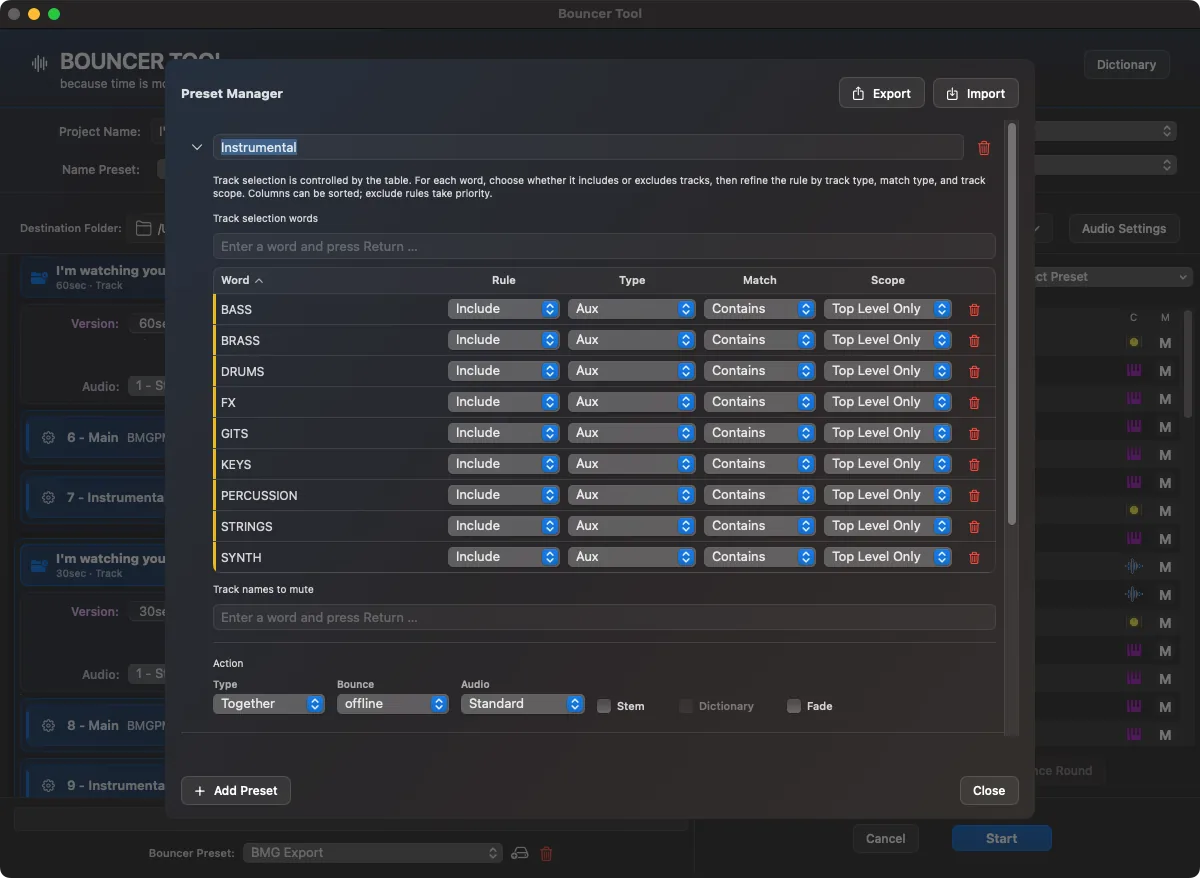 Bouncer Tool Preset Manager