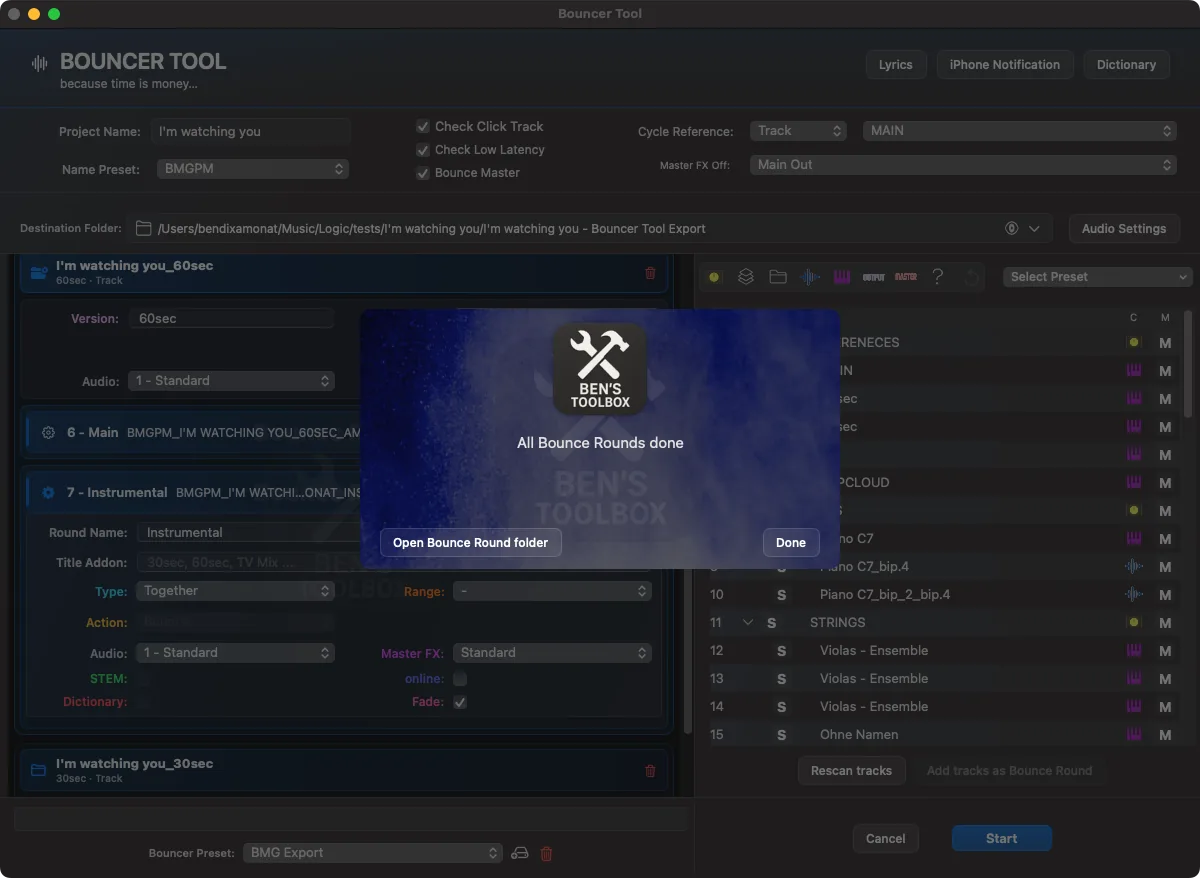 Bouncer Tool Abschlussmeldung