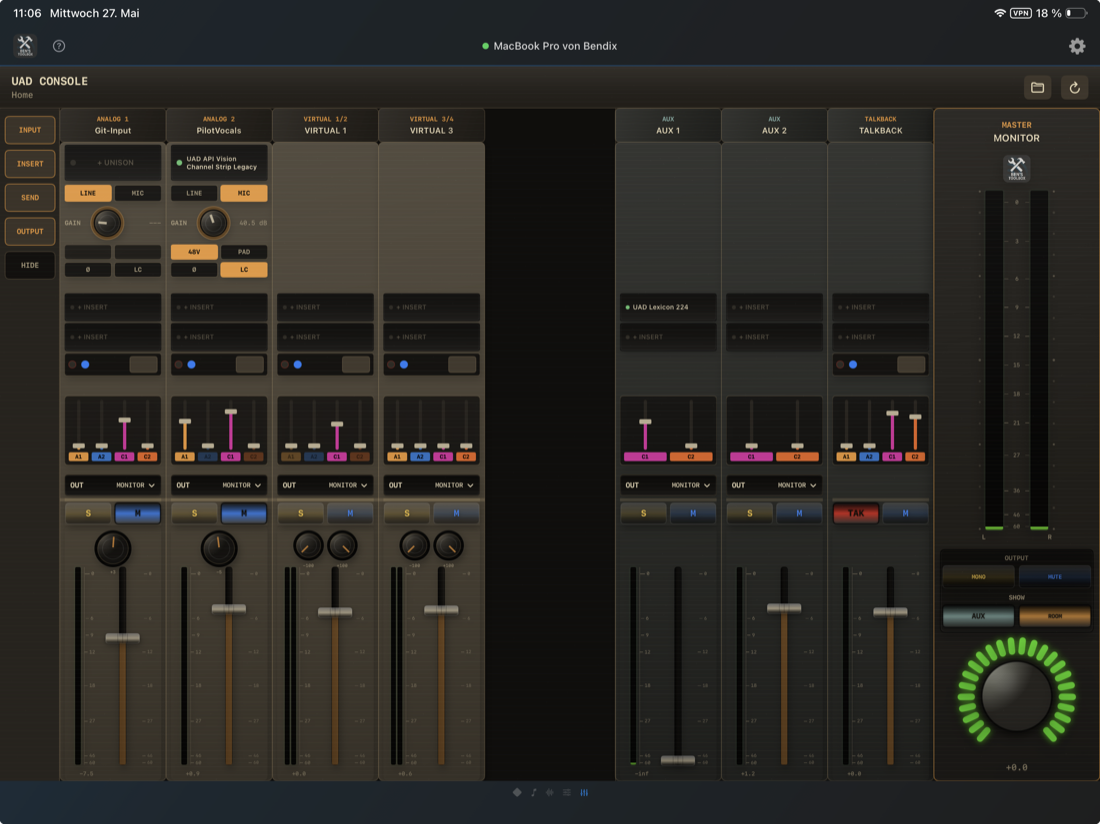 UAD Mixer auf dem iPad