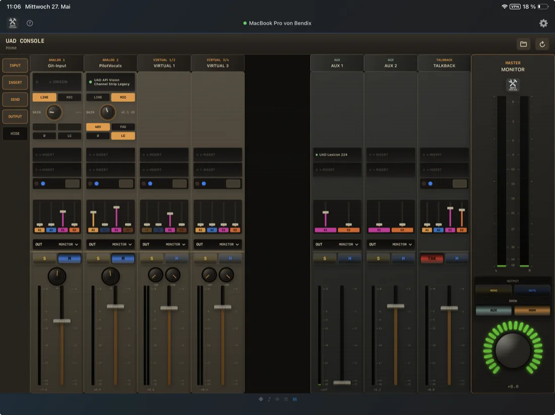UAD Mixer auf dem iPad